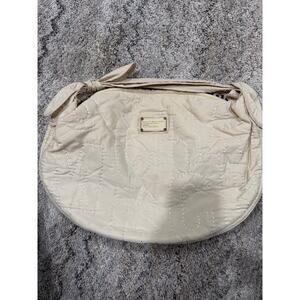 Marc by Marc Jacobs Beige Quilted Logo Crescent Zip Shoulder Bag Silver